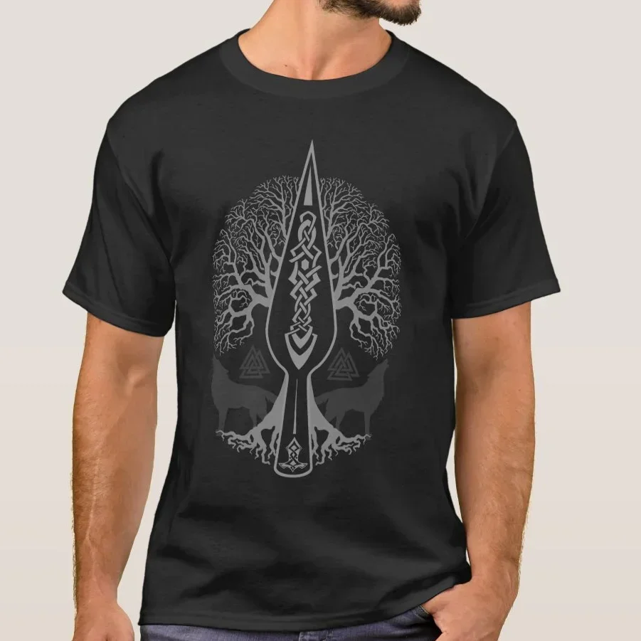 Gungnir - Spear of Odin and Tree of Life Printed T-Shirt 100% Cotton O-Neck Short Sleeve Summer Casual Mens T-shirt Streetwear