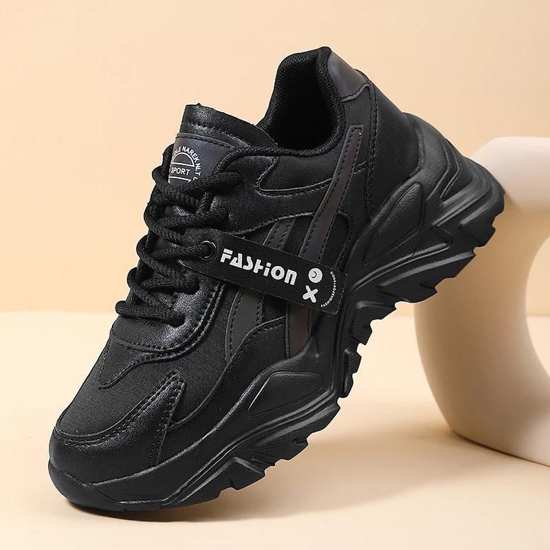 

Повседневные кожаные кроссовки для женщин, осенне-зимняя удобная прогулочная обувь, модная лоскутная спортивная обувь на толстой подошве, женская