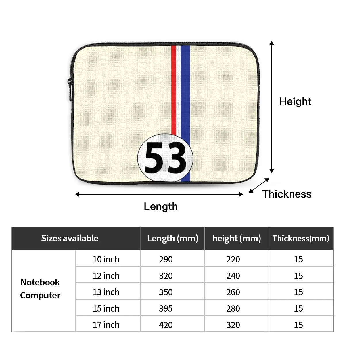 Herbie Number 53 Notebook Laptop Bag Case Pouch 10 12 13 15 17 Inch Notebook Sleeve Cover Bag Tablet Shockproof Case Bag