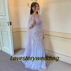 Customized Formal Party Sequins Stripe Prom Dresses Mermaid Long Elegant Dress for Evening Banquet  Flutter Sleeves Vestidos Des