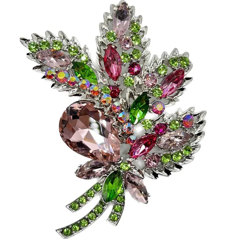 Vintage Crystal Glass Flower Brooch Fashion Plant Rhinestone Brooch Men and Women\'s Pins Clothing Accessories Gift Wholesale