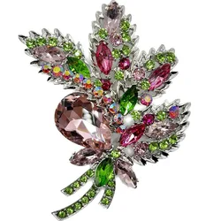 Vintage Crystal Glass Flower Brooch Fashion Plant Rhinestone Brooch Men and Women's Pins Clothing Accessories Gift Wholesale