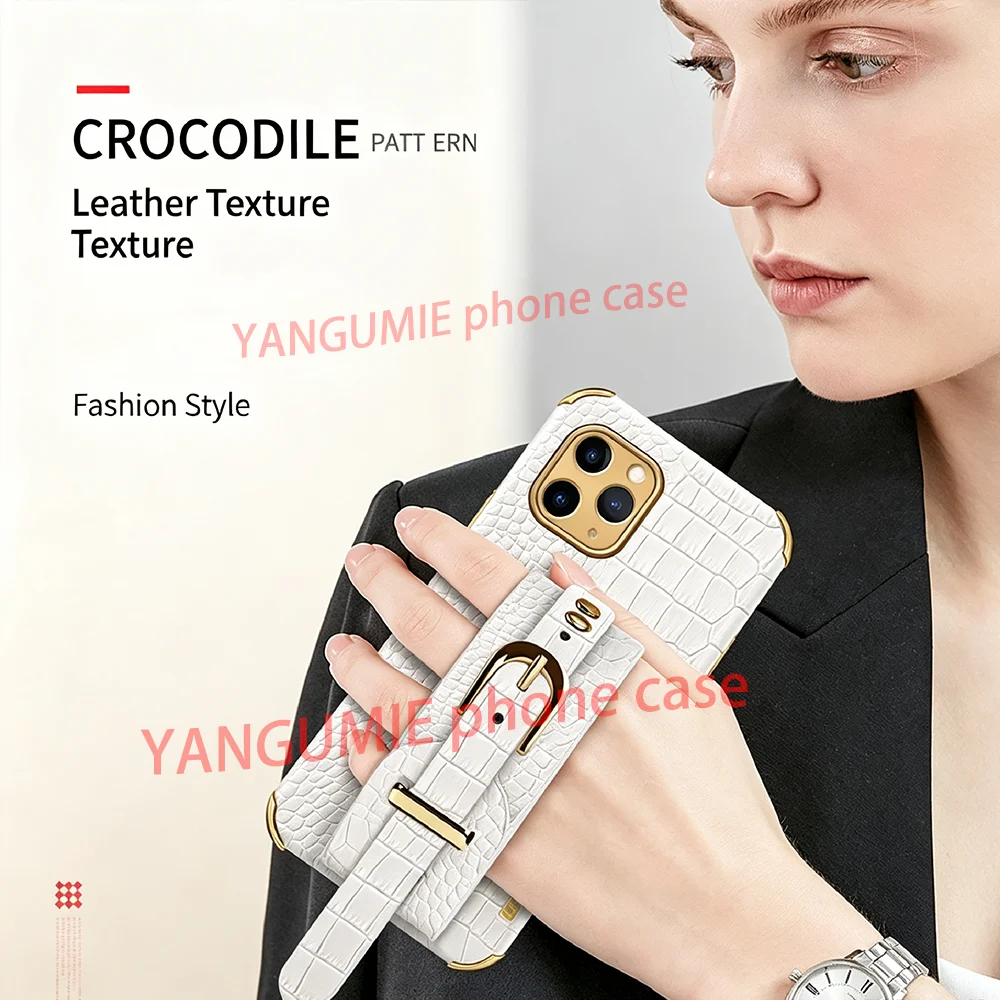 For IPhone 6P-17 Pro Max mobile phone case Apple 16 electroplated crocodile pattern 15 wristband 14 corners 12 anti-drop case