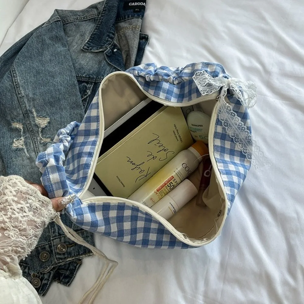 Простая корейская сумка через плечо Hobos в клетку в форме полумесяца, парусиновая сумка большой вместимости, весна-лето