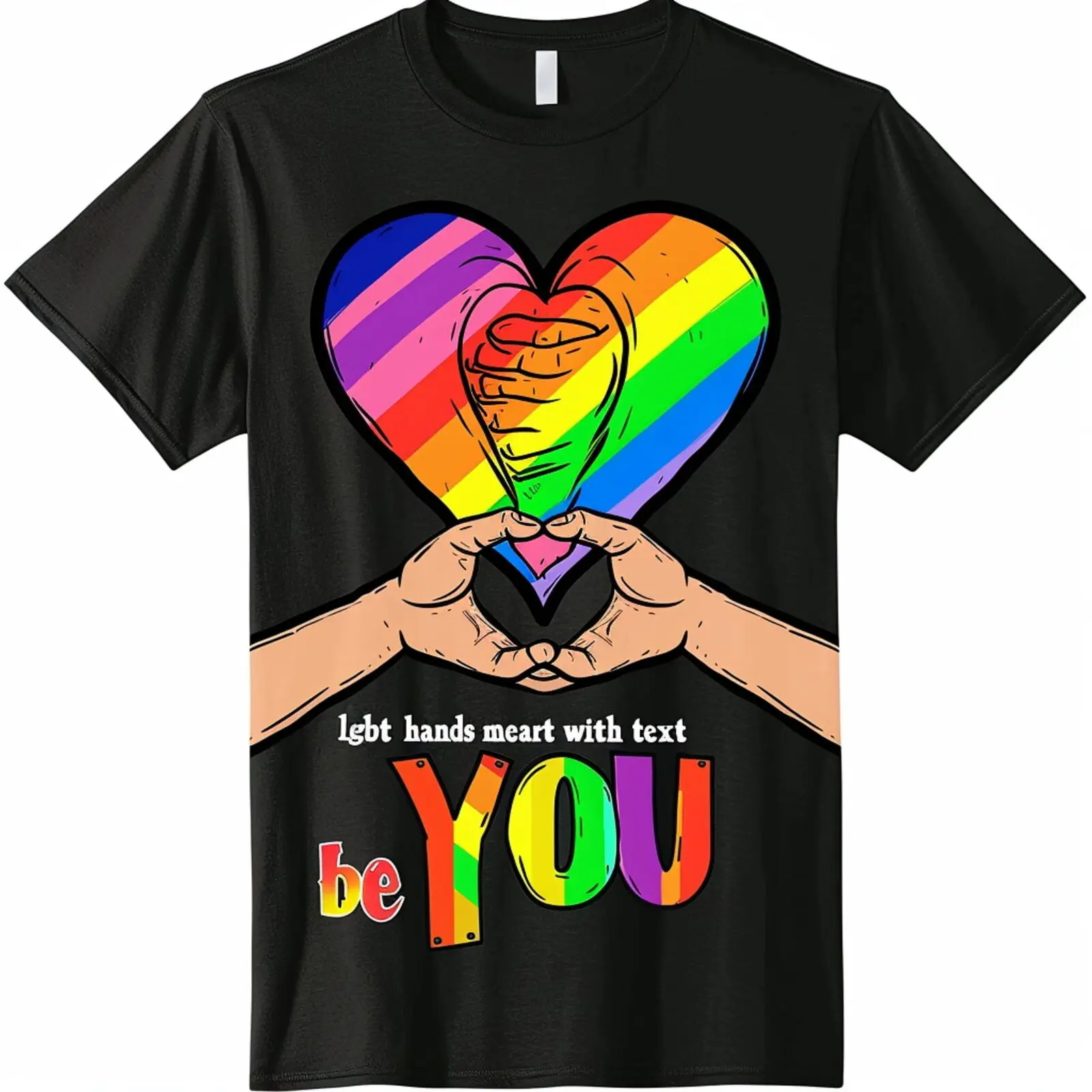 

Rainbow Pride Heart Hands Graphic Tee Your Style with This Unique Black Shirt