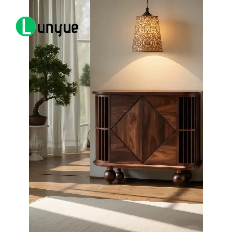 Medieval Style Solid Wood Entrance Cabinet Retro High End Texture Custom Entryway Locker Storage Furniture for Home Hallway
