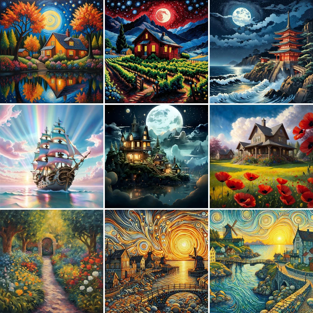 Landscape Fantasy Moon Night Cross-Stitch Kit Embroidery Handiwork Needlework Handicraft Sewing Wholesale Different For Adults