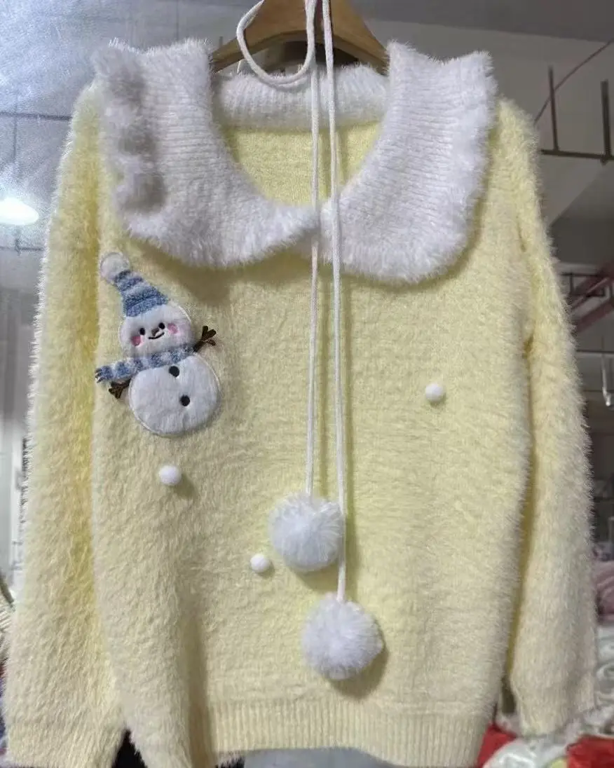 

Elegant Bow Kawaii Sweater Women New Year Autumn Chirstmas Clothing Japanese Fashion Knitted Pullover Office Lady Jumpers Y2k