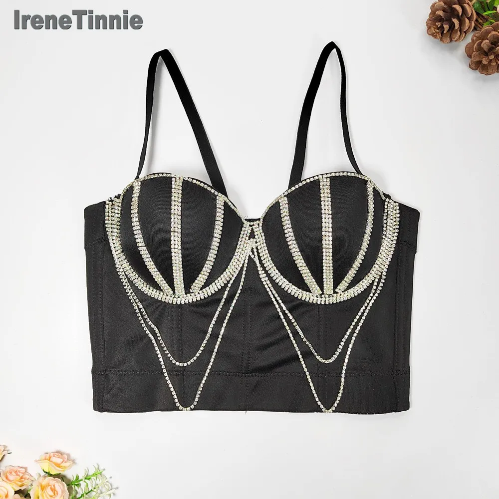 IRENE TINNIE 2023 Tassel Rhinestone Tops Nightclub Camis Sexy Cropped To Wear Out With Bra Female Corset Women Mujer Clothes