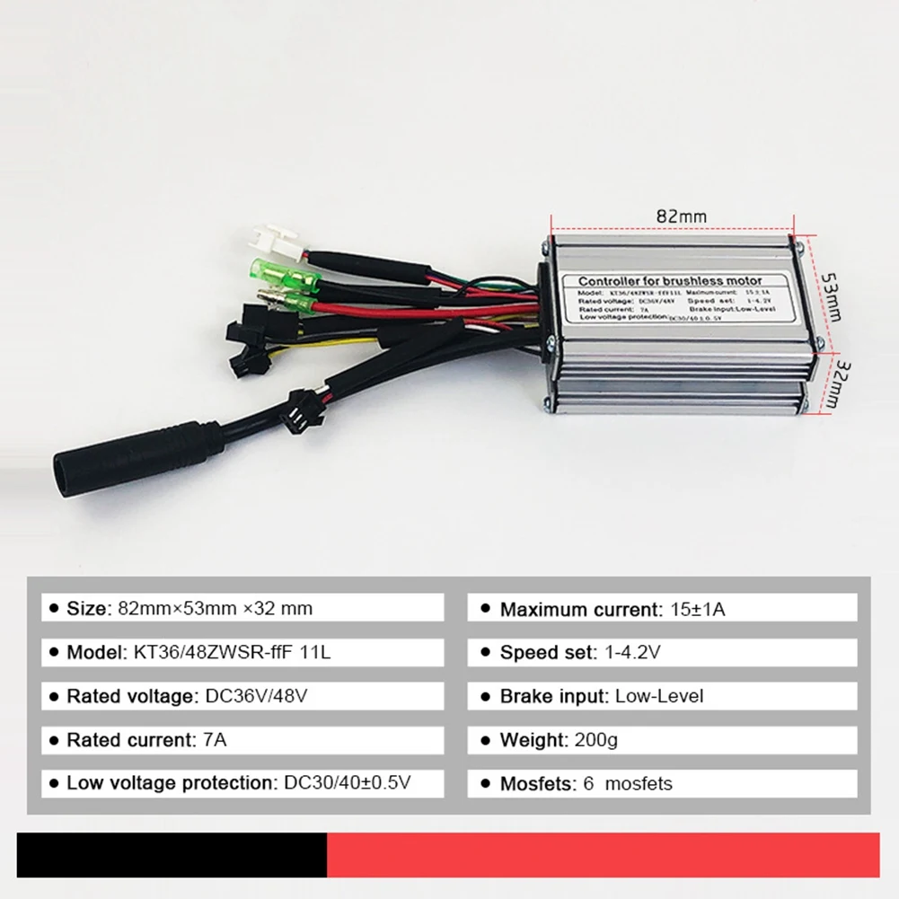 Electric Bicycle KT-15A Controller 36V/48V 6 Tube Squarewave SM Connector Controller with Double Head Light Wire