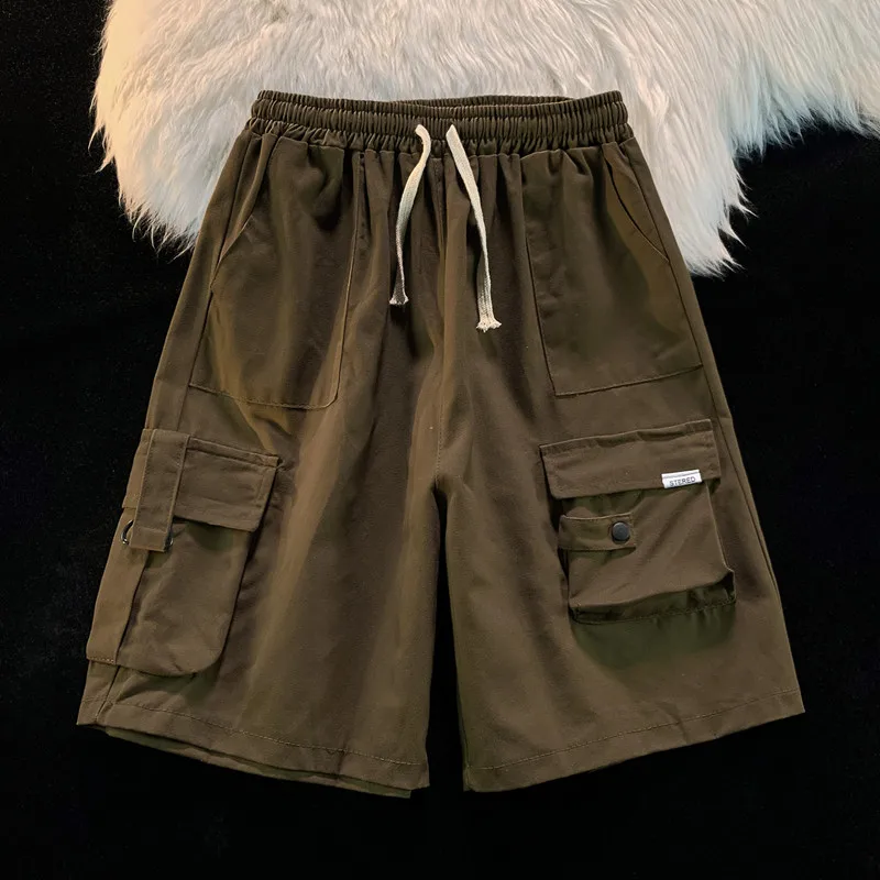 

Summer Vintage Men's Workwear Shorts Five-Pocket Loose Beach Casual Straight Leg Trousers Trendy Youth Active Style Non-Elastic