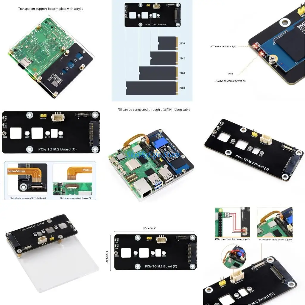 

E65E Flexible PCIe to M.2 Adapter for Pi 5 PCIe-To-M.2-Adapter-Board 1Set