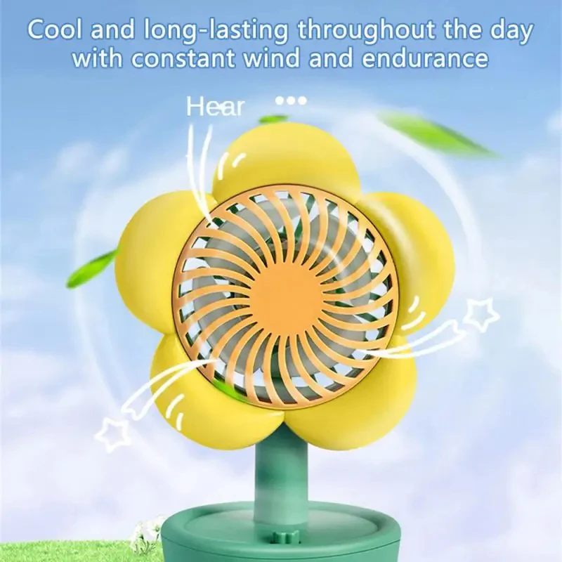 Mini ventilateur de bureau à fleurs, ventilateur refroidisseur d'été, portable, aste par USB, jouet mignon, ornements de bureau pour étudiants et enfants, cadeau