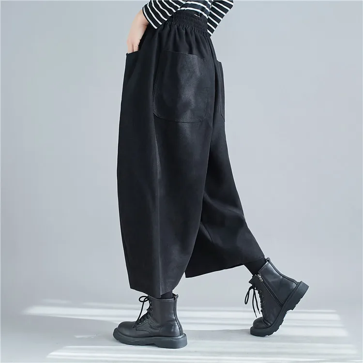 New 2026 Women's Solid Loose Casual Trousers Simple Elastic Waist Wide Leg Harem Pants Versatile Pockets Banana Pants Oversized