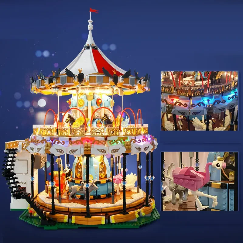 Carousel MOC 11011 Model Building Amusement Park Scene Blocks Merry Go Round Bricks Creative Ideas Toy Gift for Children Girls