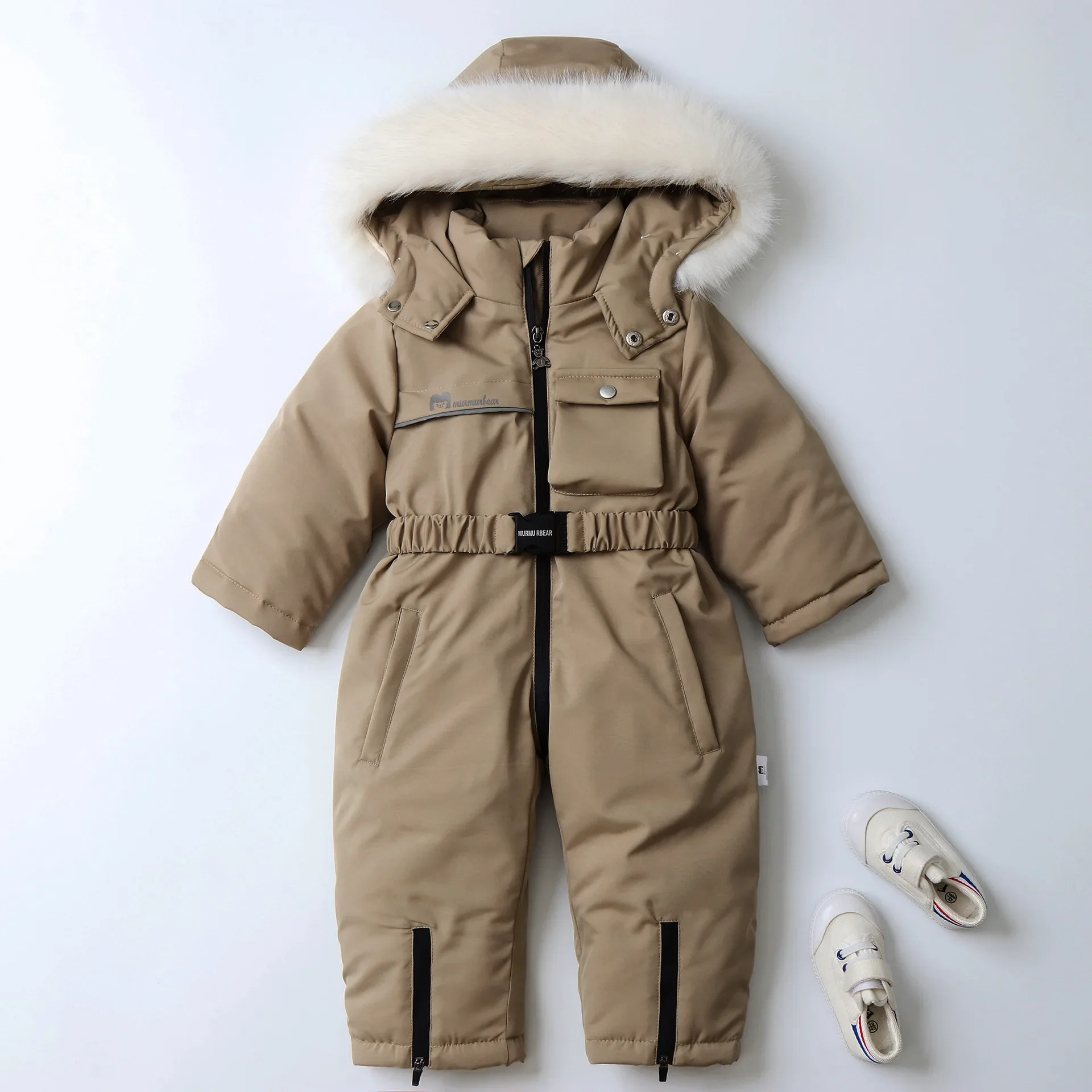 

-20 Degree NEW Winter Kid's Ski Suit Fur Lining Boy Snow Wear Girsl Warm Overalls Children's Thicken Waterproof Hooded Jumpsuit