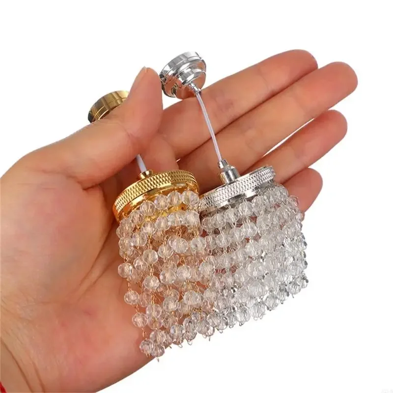 

1/12 Miniature Crystal Ceiling Lamp For Doll House Display with LED Bulbs Easy Installation Model Project Scene Furniture 15UB
