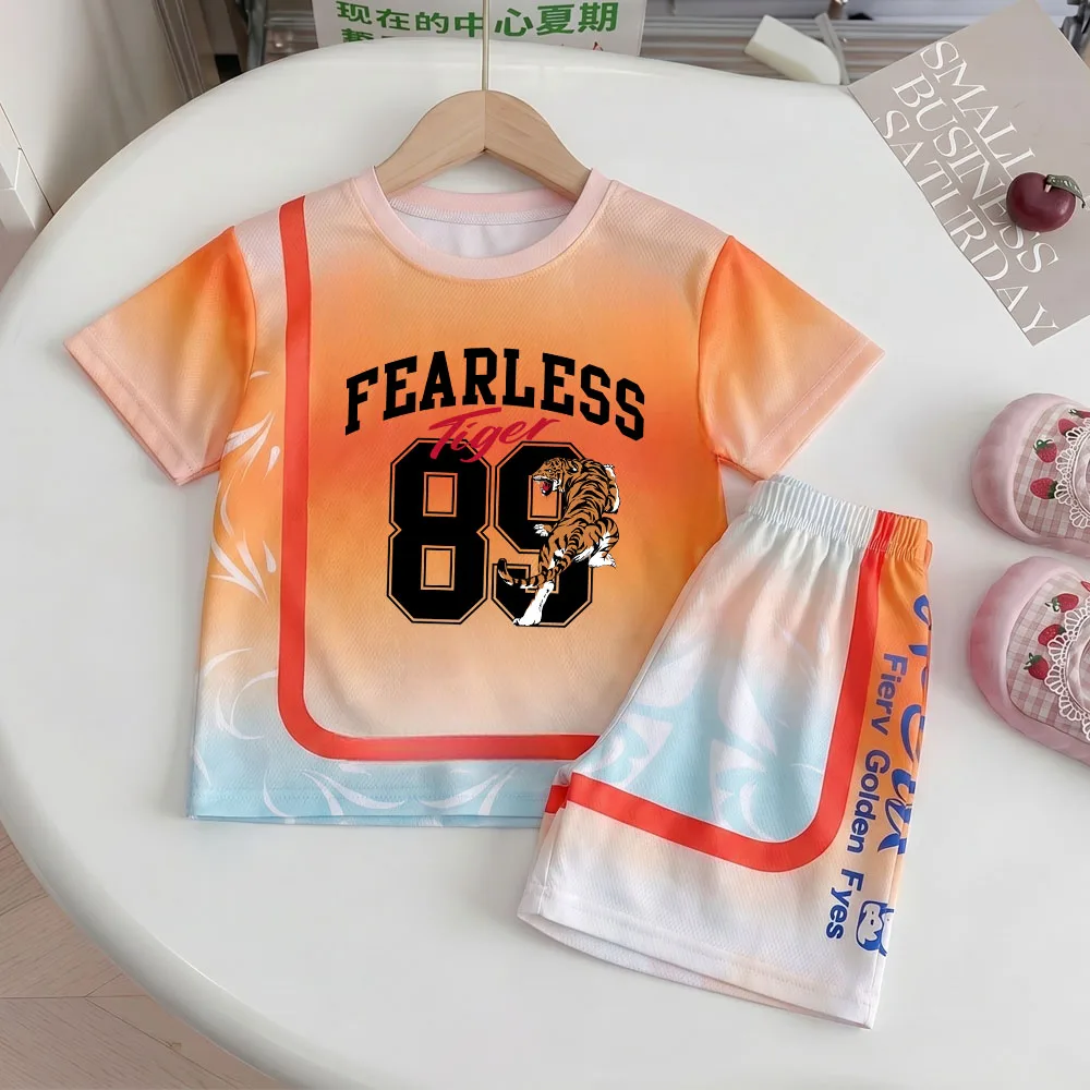 Summer Boys and Girls Casual Outfits Fashion Letter Printed Kids Sport Clothes Sets Child Short Sleeve T Shirt and Shorts 2pcs