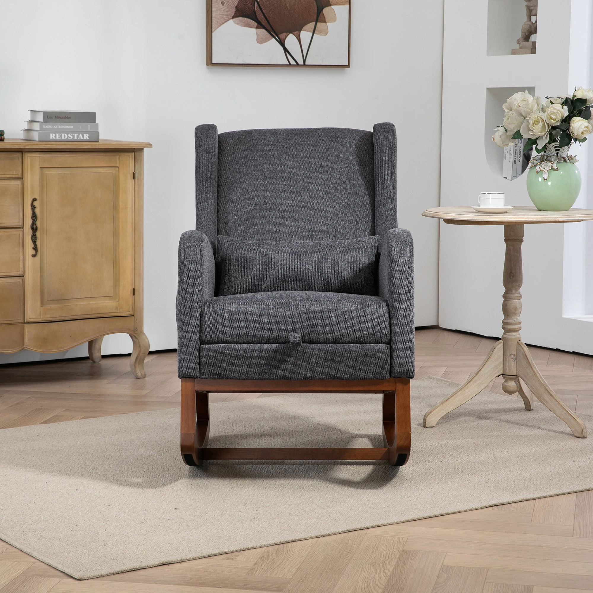 SZ Elderly-Friendly Reclining Rocking Chair Upholstered Modern Design Leisure Chairs with Footrest Wood Legs Nursery Furniture