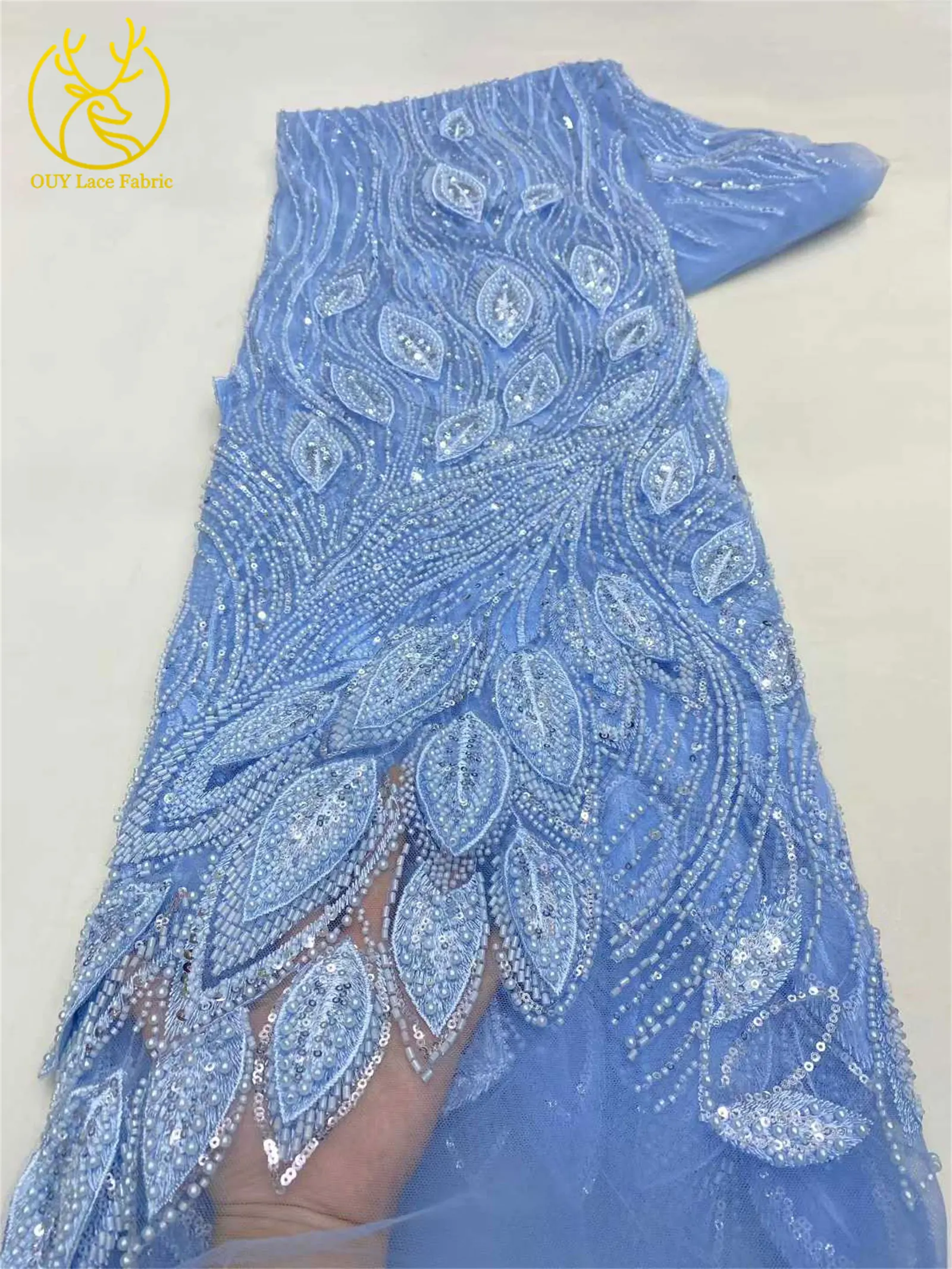 Luxuriöser französischer 3D-bestickter Perlen-Tüll-Spitzenstoff 2026 – Hochwertiger nigerianischer Pailletten-Spitzenstoff für Brautkleider und Hochzeitskleider – Detail 14