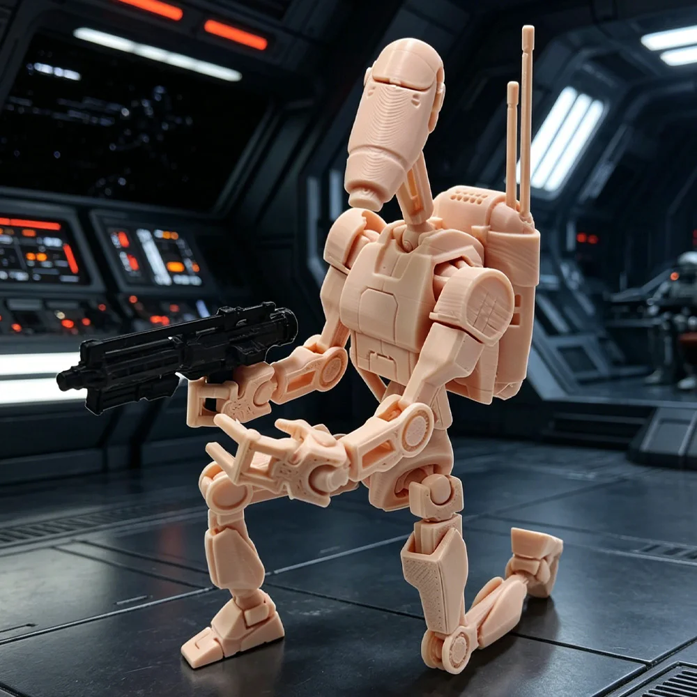 Figura de acción articulada de dróide de batalla espacial de ciencia ficción popular, modelo de robot móvil multiarticulado impreso en 3D para aficionados a la ciencia ficción