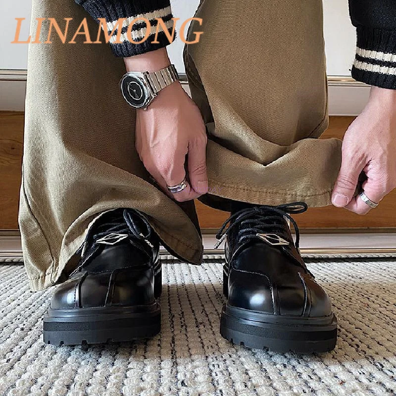 

Front Lace Up Derby Shoes Fashionable and Simple Style Leather Splicing Black Versatile Casual Commuting Soft Leather Flat Shoes