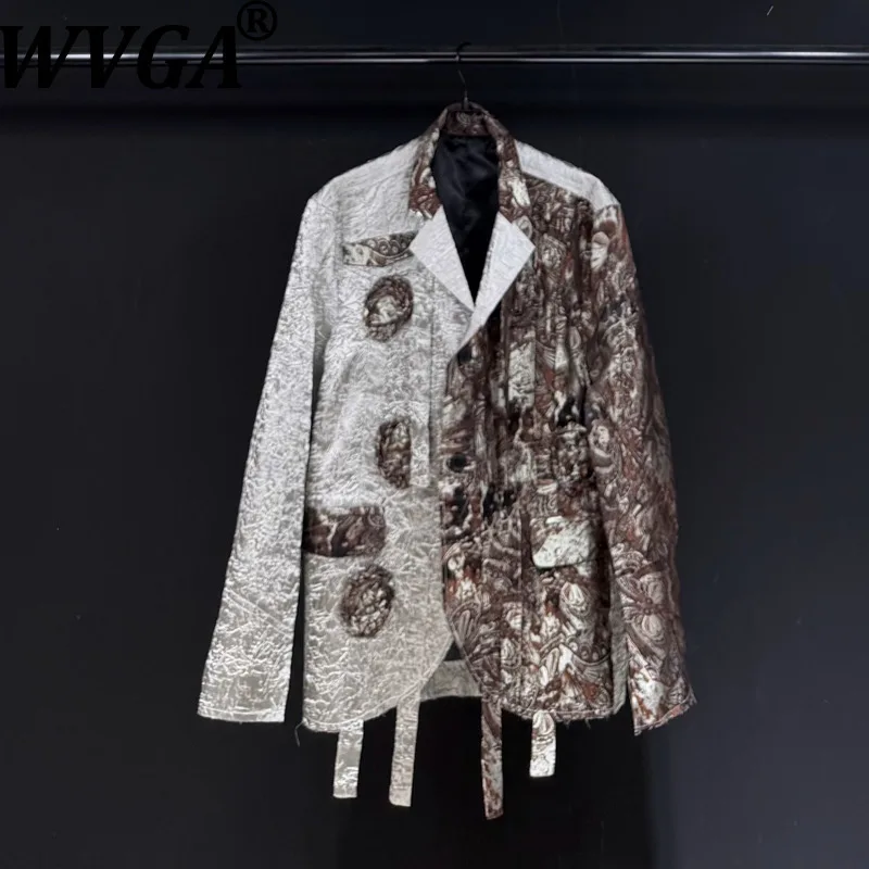 

WVGA весна осень новый мужской модный пиджак с длинными рукавами и принтом прилива, нишевый шикарный повседневный пиджак с отложным воротником Ins Y2K W13377