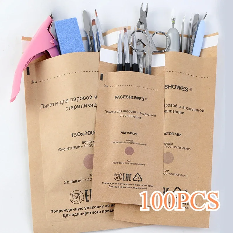 100Pcs Nail Sterilizer Manicure Bag Kraft Bags Dry Heat Disposable Sterilization Disinfection Machine Accessory Nailart Tools