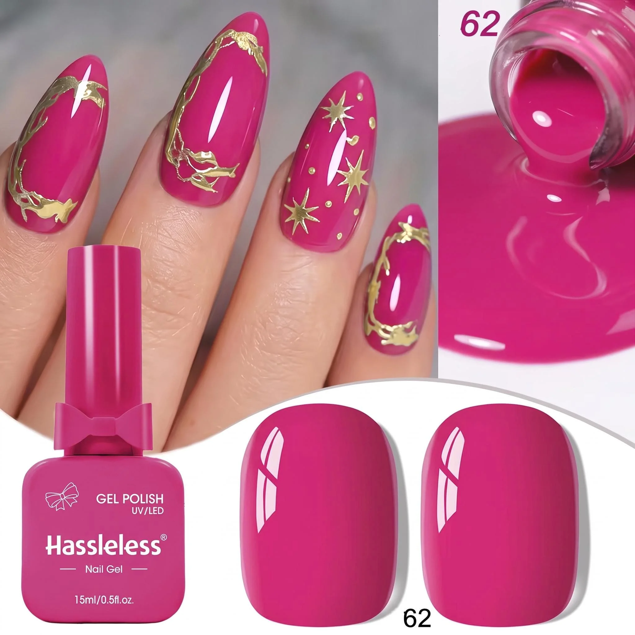 Hassleless 3-Piece Gel Nail Polish Set 15ml Nude Peach Fluorescent Lime Green Rose Red Solid Color Nail Polish Color-Blocking Series Brightening Long-Lasting Removable Home Salon DIY Color-Changing Nail Art Set