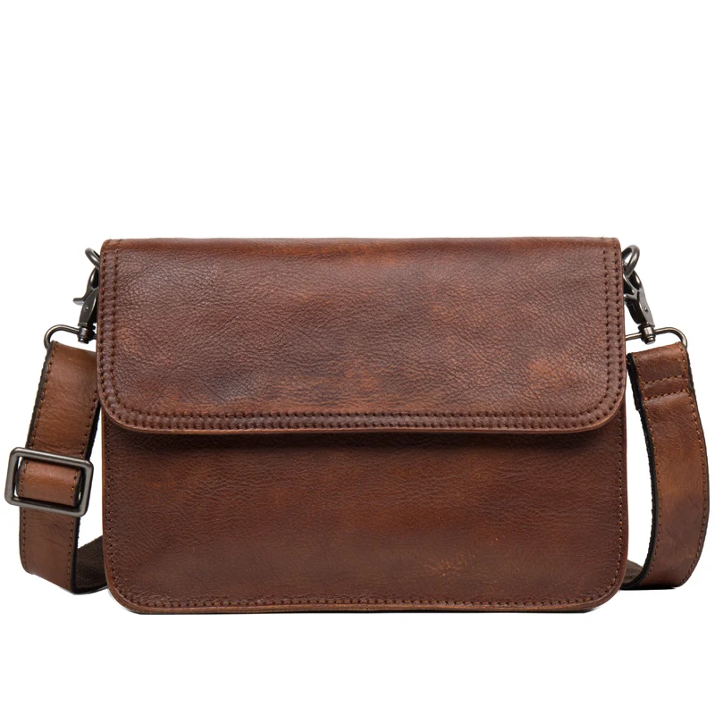 Original hand-rubbed leisure messenger bag vegetable tanned leather handbag leather retro men\'s Baotou leather shoulder bag