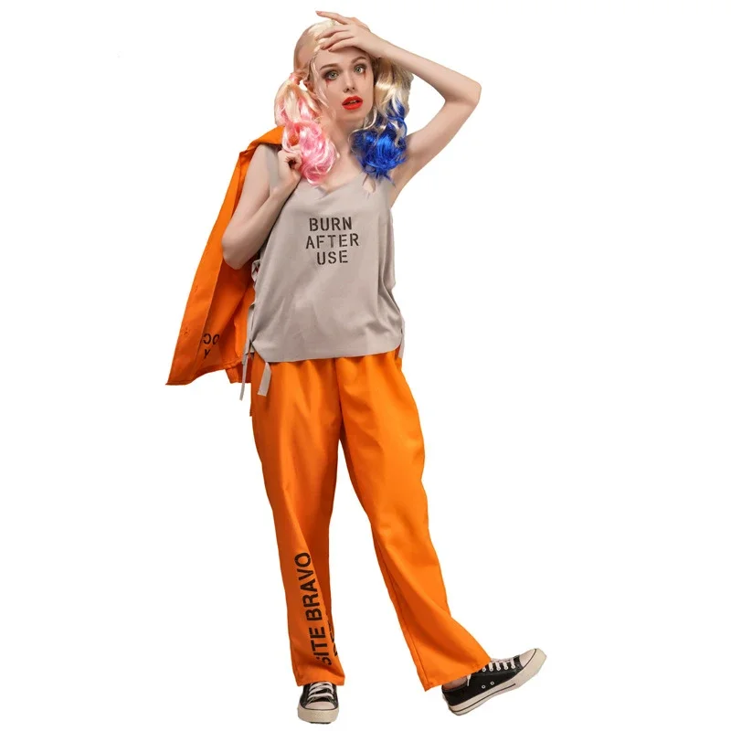 PrishbCosplay Costume pour hommes et femmes, combinaison américaine, pantalon en Y, uniforme de prison orange pour adultes, costume d'Halloween