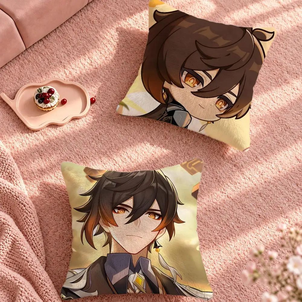 Game Genshin Impact Zhongli Cushion Cover Cute Cartoon Throw Pillow Cover Soft Plush Cushion Cover Sofa Bedroom Home Decor