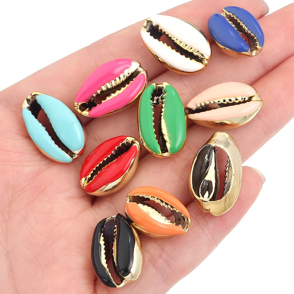 10pcs/ Lot 13-20mm Gold Plated Shell Beads Conch Beads Multicolor Loose Spacer Beads For Jewelry Making DIY  Bracelets Necklace