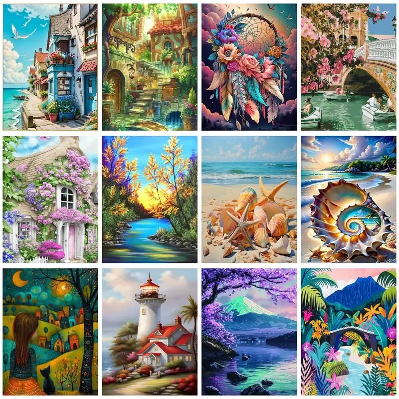 

GATYZTORY 5D DIY Diamond Painting Tree Full Square Round Drill Diamond Embroidery House Scenery Cross Stitch Mosaic Sale Crafts