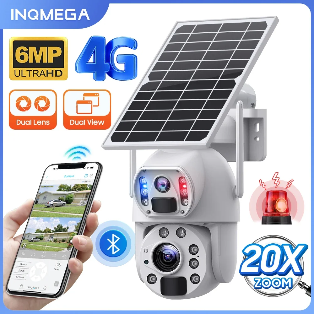 6M Solar Camera Wifi/4G SIM Solar Cell PTZ Camera Full Metal 10x Optical Zoom Dual Vision Camera Human Detection IP67 Waterproof