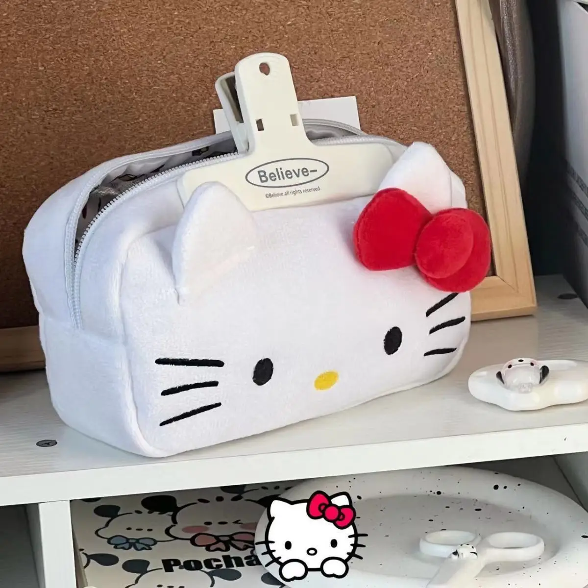 Hello Kitty Plush Pencil Bag Cartoon Sanrio Student High-Capacity Kawaii Pen Case Cute Girl Cosmetic Storage Bag Birthday Gifts