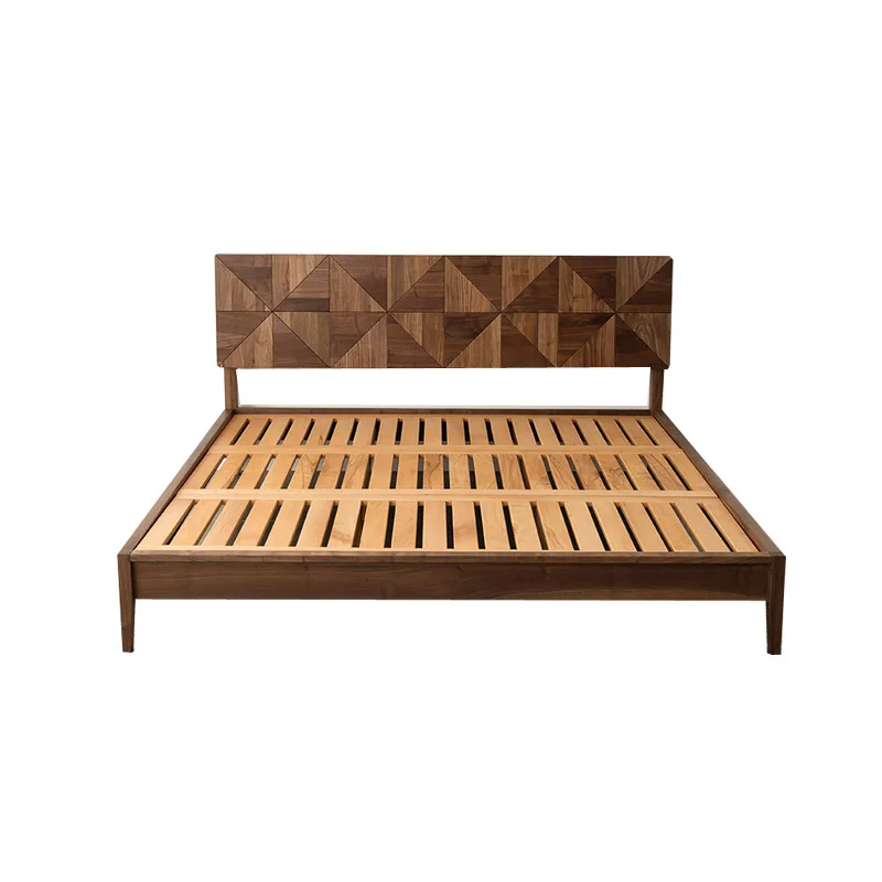 

Modern minimalist solid wood bed, bedroom black walnut double bed, log Nordic minimalist master bedroom