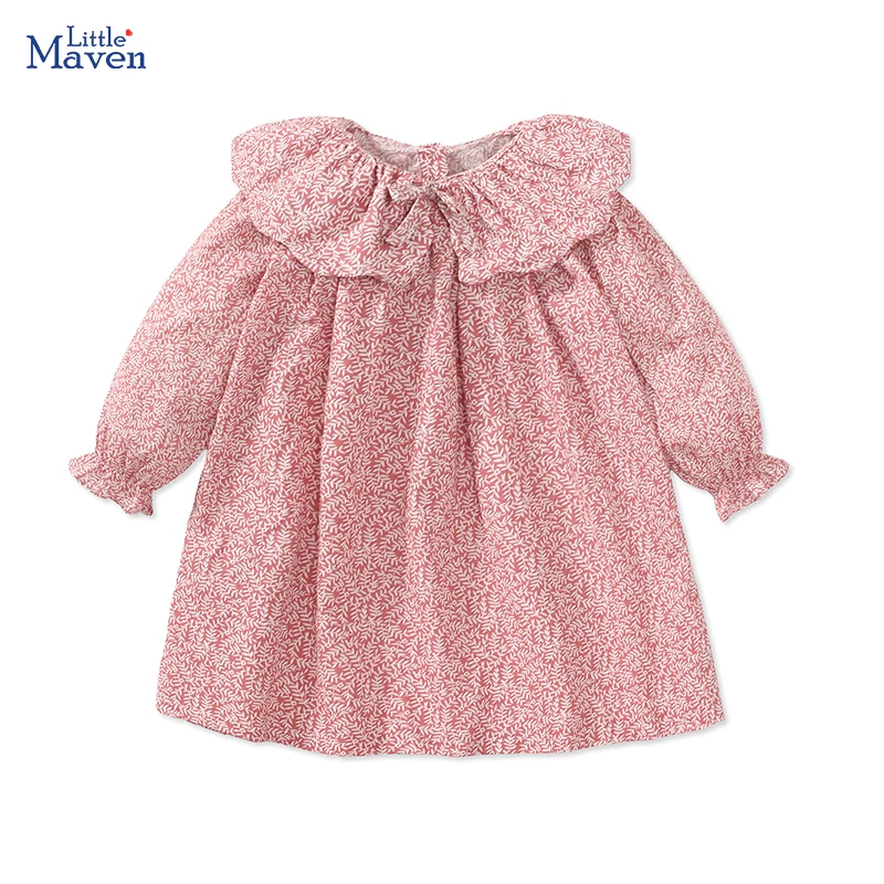 Little maven Children\'s Clothing Princess Flowers Baby Girls Long Sleeves Turndown Collar Dress Cotton Autumn Clothes for Kids