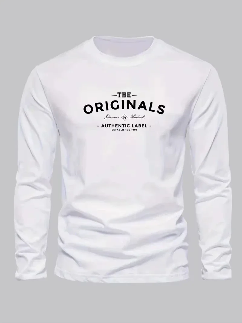 Simple Pure Cotton Crew Neck Long Sleeve Top Breathable Easy Care Wearable Male Daily Office Casual Weekend Daily Clothes