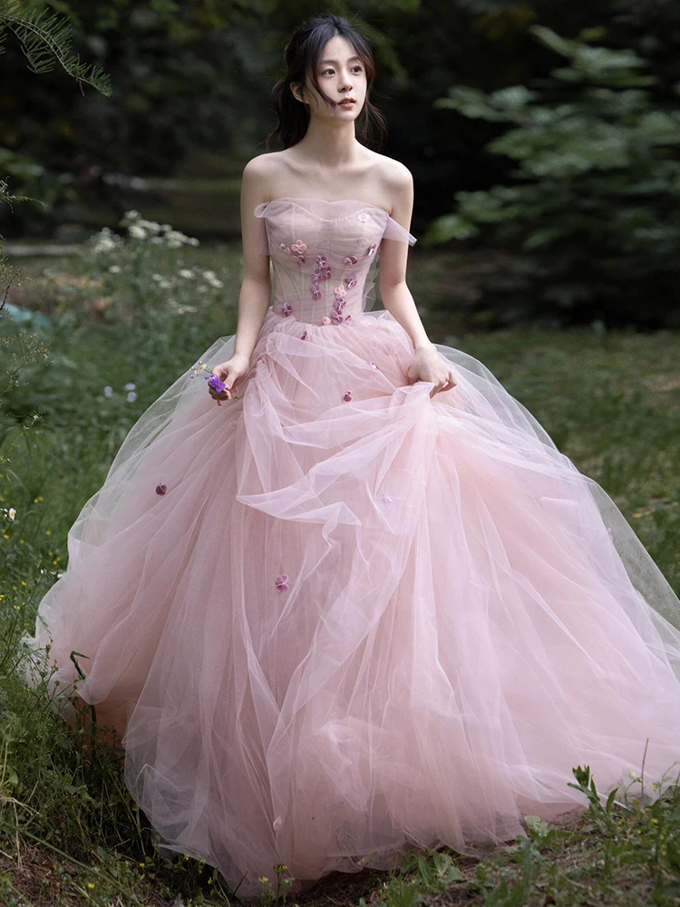

Wedding Dr Women's Birthday Par Host Sweet Sle Long Skirt Ball Gown Floral Waist mid Waist Polyester Fiber