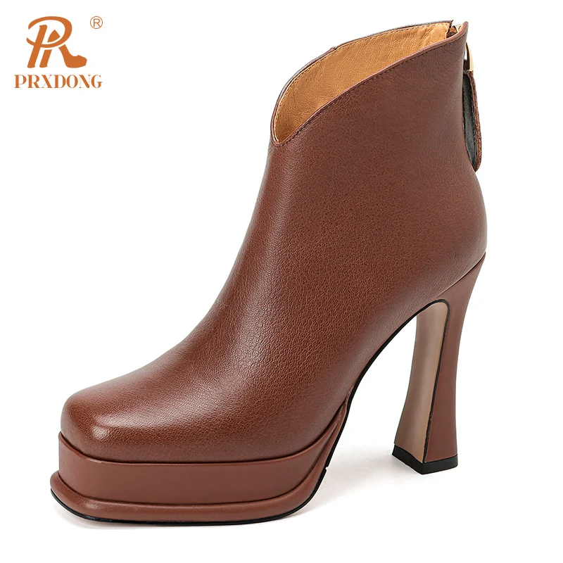 PRXDONG scarpe da donna in vera pelle nuova piattaforma Sexy con tacchi alti autunno inverno stivaletti caldi vestito nero scarpe da donna da ufficio