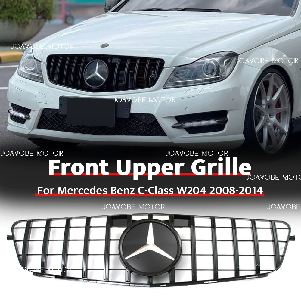 

Glossy Black GTR Style Front Grille W/Glossy Black 3D Mirror Emblem For Mercedes Benz C-Class W204/S204/C204 2008-2014