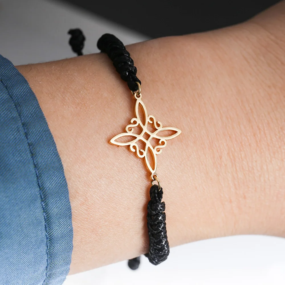 Tangula Stainless Steel Witch Knot Charms Bracelets for Women Men Adjustable Rope Bracelets Wicca Witchcraft Amulet Jewelry Gift