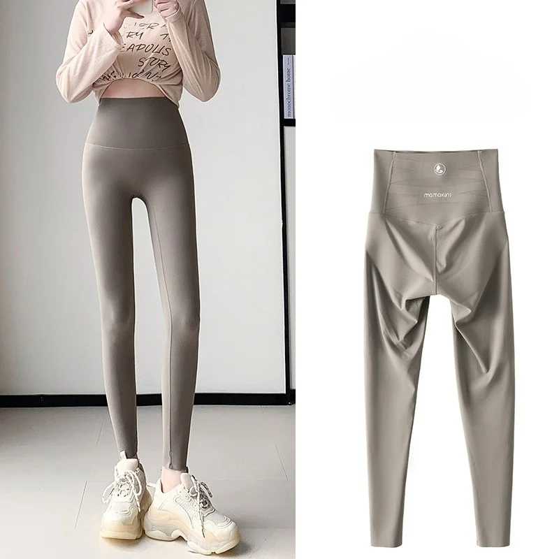 

Yoga Pants Quick Dry Women Seven Quarter Comfy Lady S Shine Detail Match Decoration Oatmeal Lustrous High Elasticity Silver Vibe