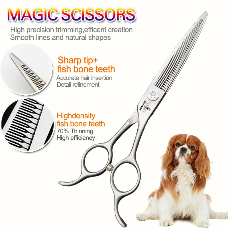 Professional pet scissors, natural fish bone and tooth straight designed for pet groomers, dog hair trimming tool，