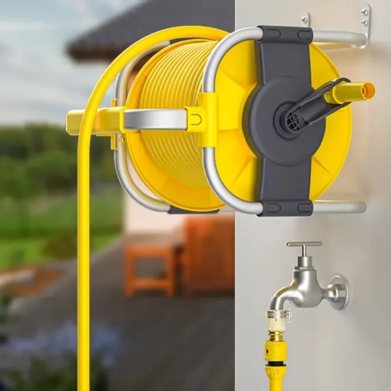 Garden Hose Reel, Portable, Plastic and Metal, Courtyard Use, Can be Carried by Hand or Hung on the Wall for Use