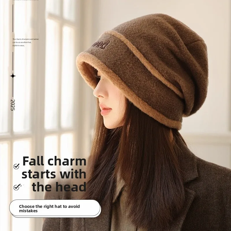 

New 2025 Women's Knitted Hat Winter Warm Ear Protection Face Slimming Cycling Windproof Woolen Cap Moon Postpartum Hat