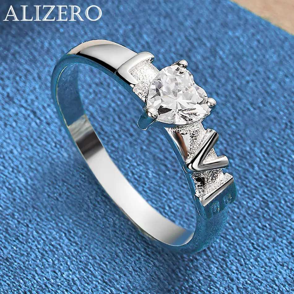 

ALIZERO 925 Sterling Silver Rings Heart Crystal Zircon Ring For Women Wedding Engagement Band Fashion Jewelry Gifts