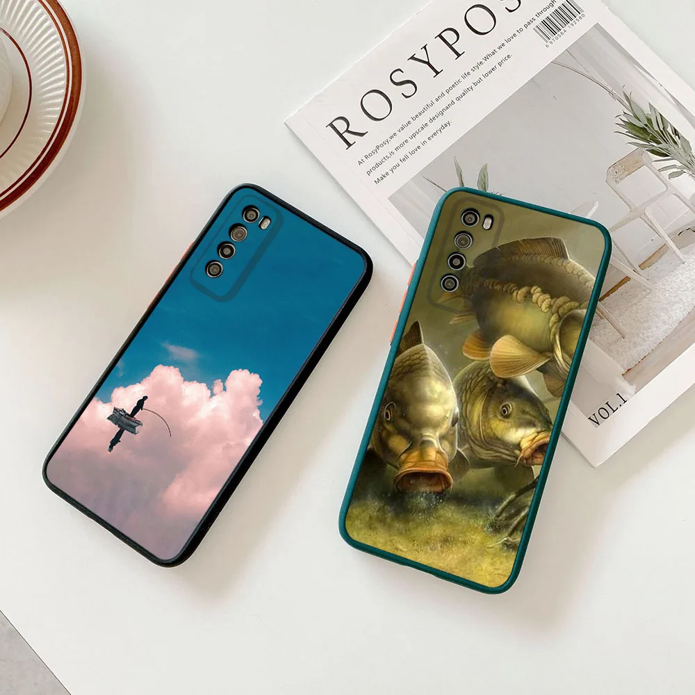 Phone Case For Samsung S24 S23 S22 S21 S20 FE S10 A54 A71 A72 A73 Note20 Plus River Carp Fishing Matte Frosted Translucent Cover