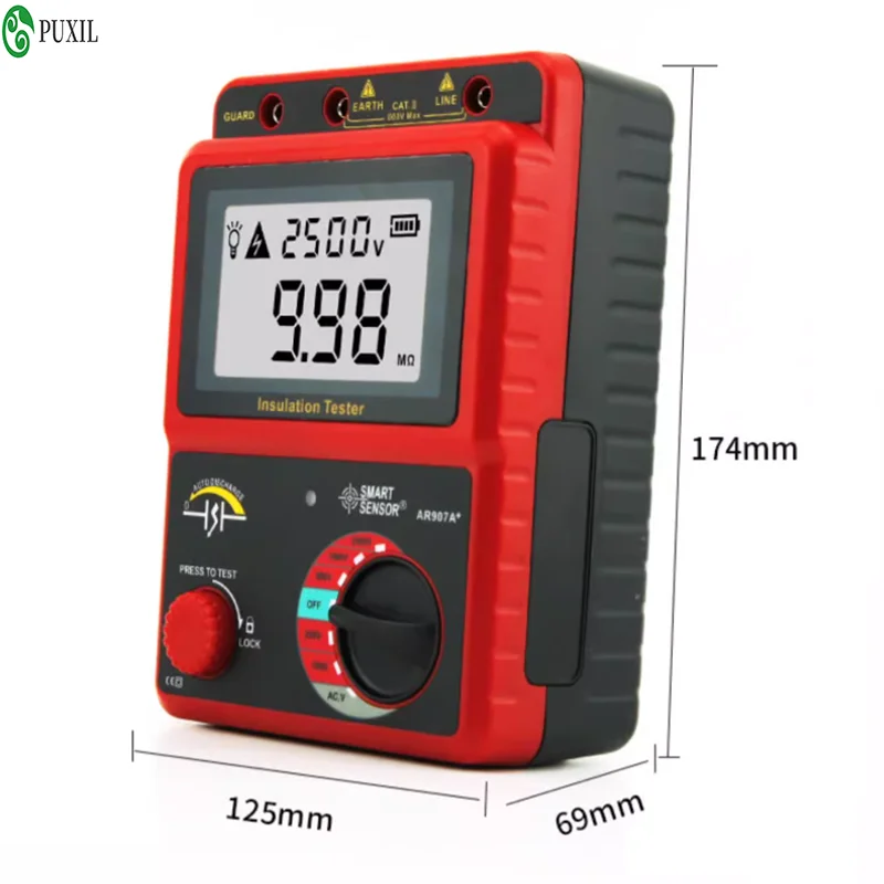 Smart Sensor 500~5000V Megohmmeter High Voltage Digital Insulation Resistance Tester AR3123/AR3125/AR3127/AR907+/AR907A+